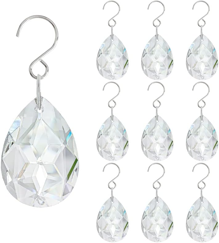 10pcs 38mm Clear Crystal Teardrops Chandelier Parts,Chandelier Crystal Prisms Pendants with Hook,Hanging Crystals