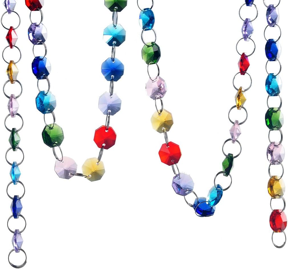 6FT Glass Crystal Rainbow Color 14mm Octagon Beads Chain Chandelier Prisms Hanging Wedding Garland