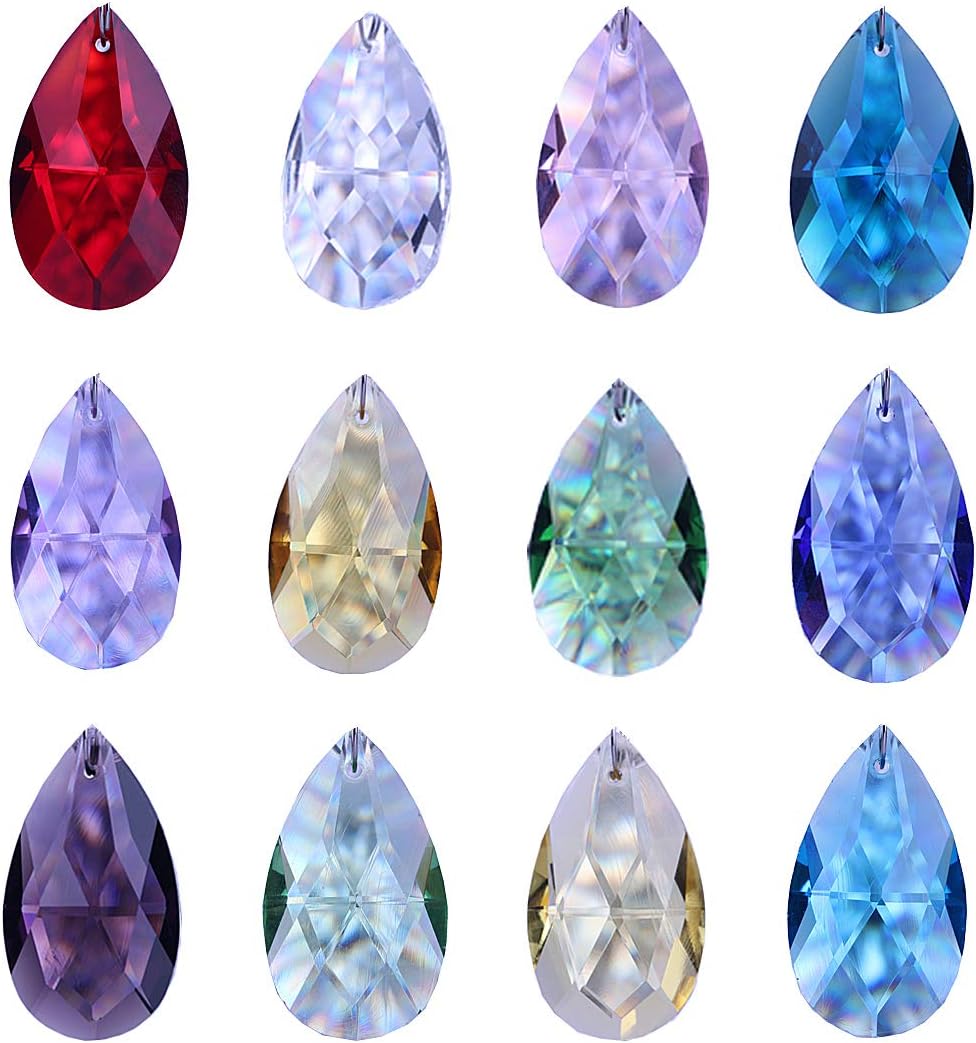 H&D HYALINE & DORA 38mm Multi-Color Feng Shui Faceted Decorating Crystal Grid Prism,Pack of 12