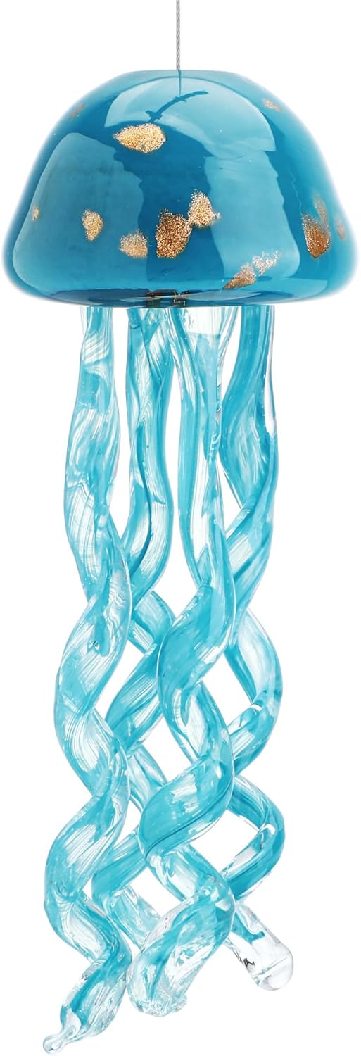 Handblown Art Glass Jellyfish Wind Chime,Glass Jellyfish Hanging Sun Catcher Wind Chime,Wind Chimes