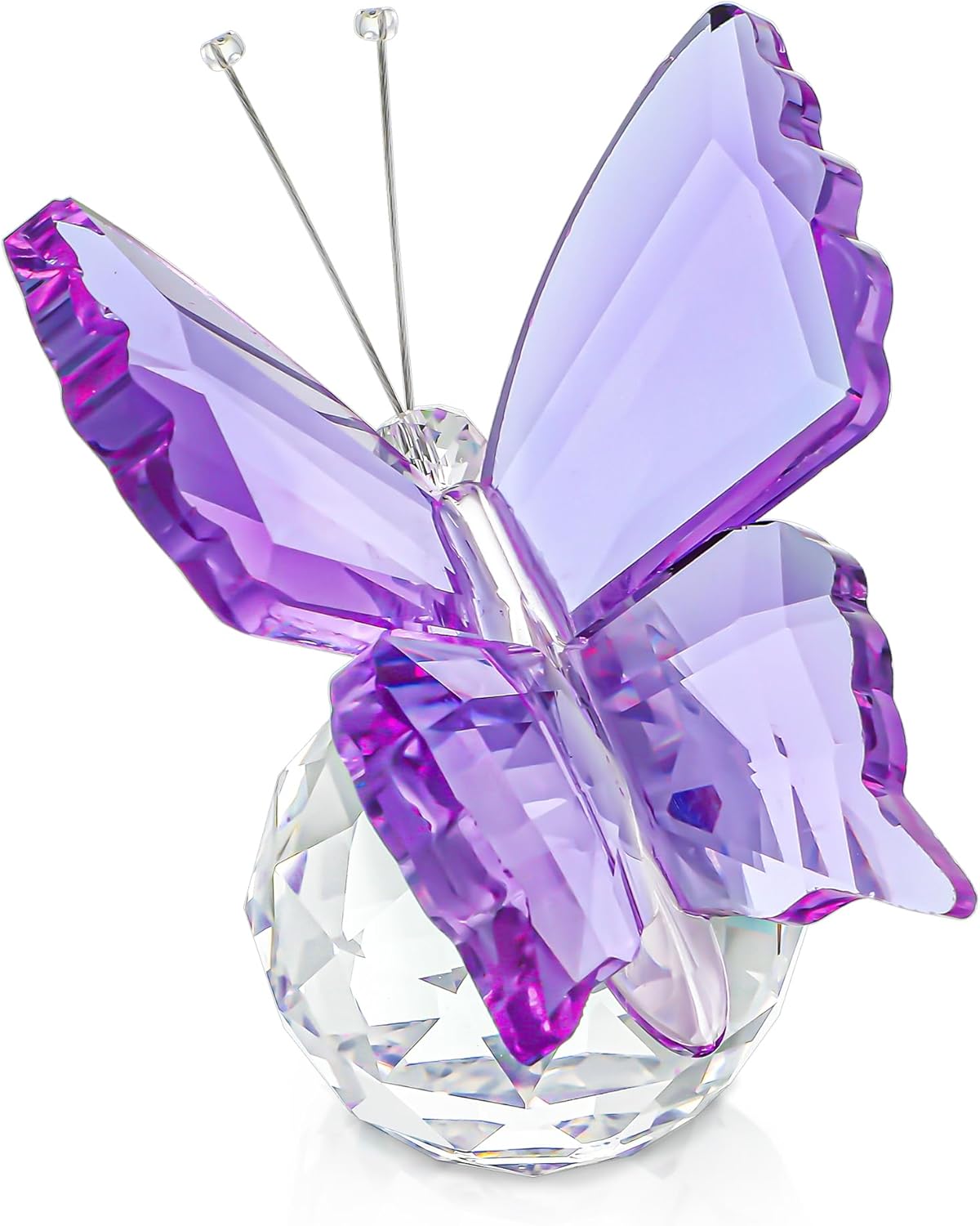 H&D HYALINE & DORA Purple Crystal Butterfly Figurine Glass Butterfly with Crystal Ball Base Glass Animal Collectibles Figurines Gifts
