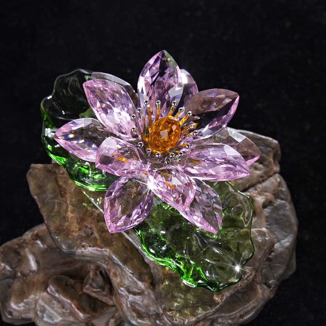 H&D HYALINE & DORA Pink Sparkle Crystal Hue Reflection Crystal Lotus Flower,Glass Home Decor - Image 3