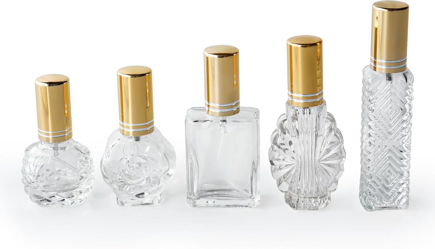 H&D HYALINE & DORA Vintage Glass Perfume Bottles Empty Refillable Sprayer Bottle Fine Mist Spray Bottles Set of 5