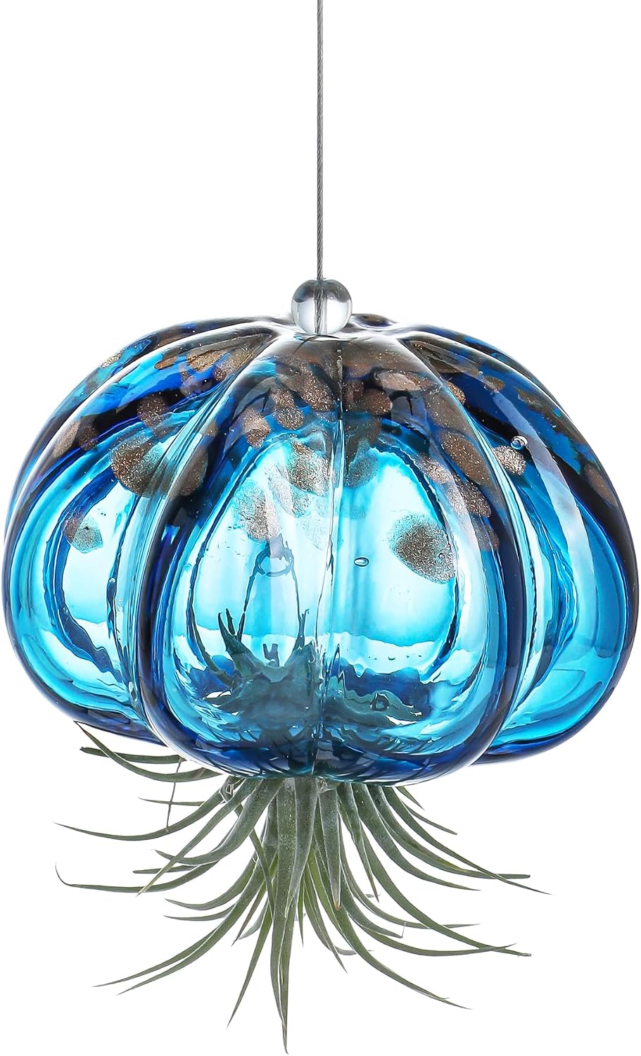 H&D HYALINE & DORA Blown Glass Jellyfish Hanging Air Planter, Cute Blue Jellyfish Air Plant Holder Gifts