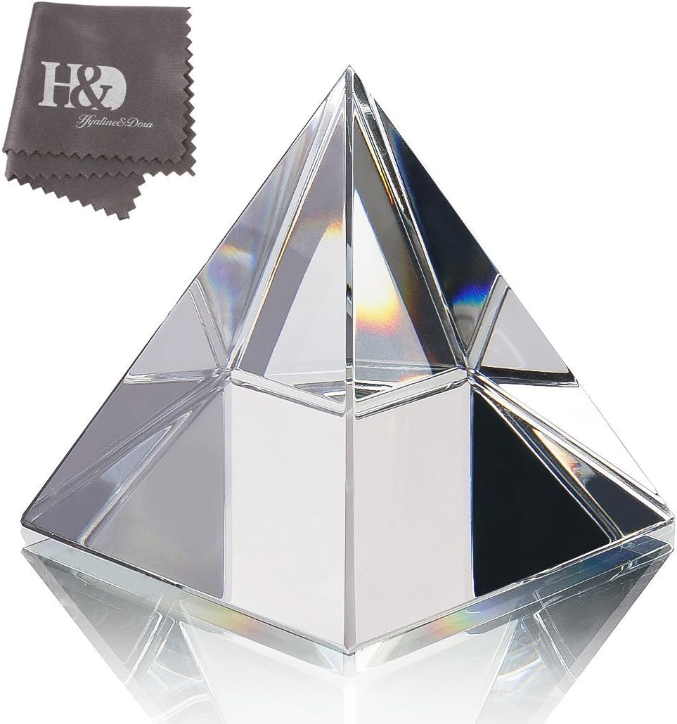 H&D HYALINE & DORA 4.3" H Large Clear Crystal Pyramid Paperweight with Gift Box