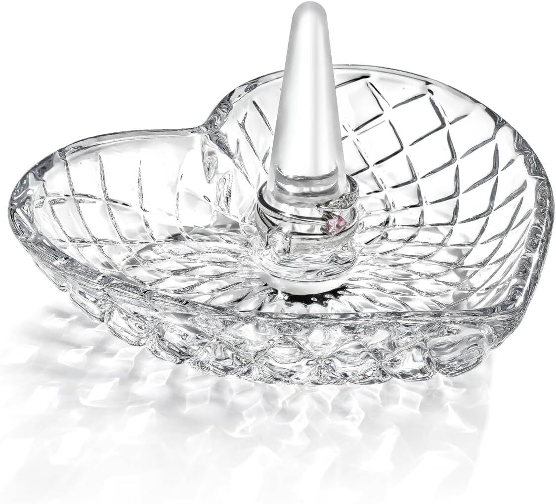 H&D HYALINE & DORA Clear Heart Shaped Crystal Jewelry Ring Holder Decorative Glass Ring Dish Crystal Jewellery Tower Gifts