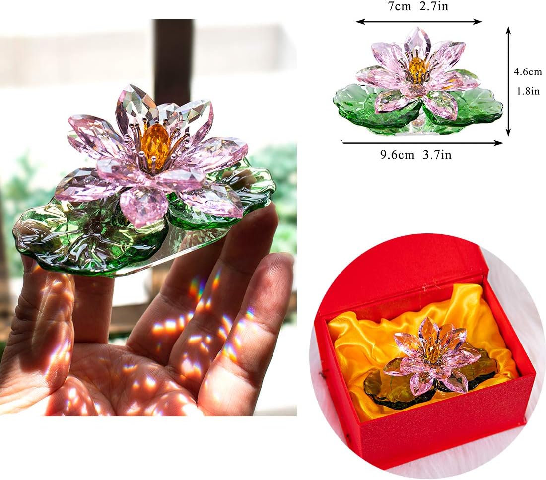 H&D HYALINE & DORA Pink Sparkle Crystal Hue Reflection Crystal Lotus Flower,Glass Home Decor - Image 5