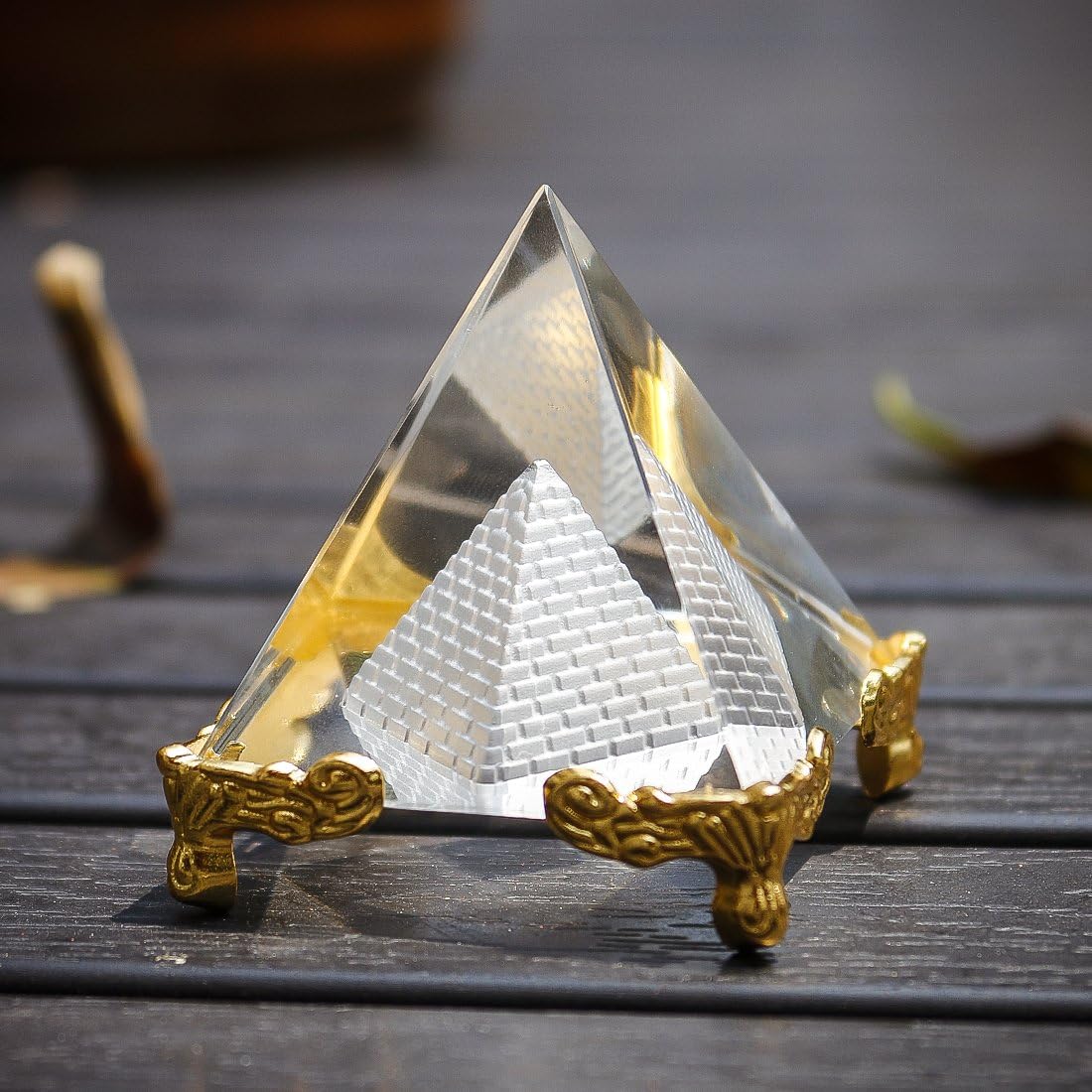 H&D HYALINE & DORA Pyramid Prism Paperweight 2.4"- Meditation Crystals Home Art Decor Feng Shui