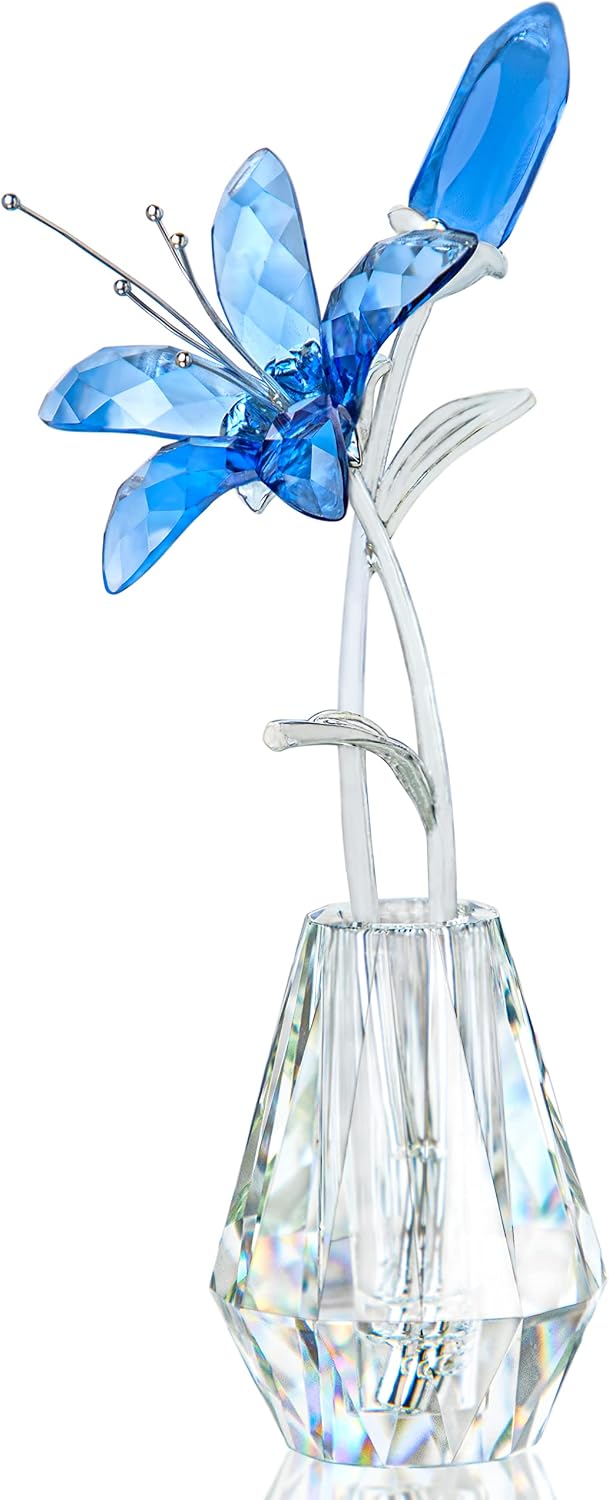 H&D HYALINE & DORA Crystal Calla Lily Flower Figurine Collectible Wedding Bouquets with Crystal Vase