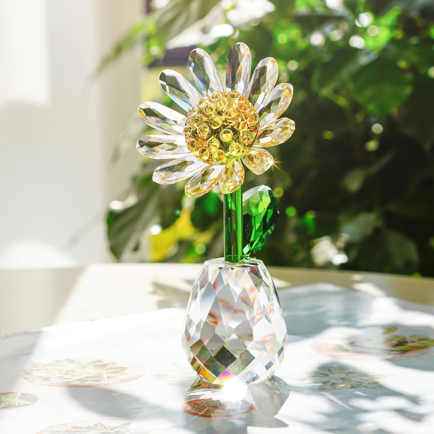 H&D HYALINE & DORA Crystal Daisy Flower Figurine Ornament Glass Flower Home Office Table Decor Souvenir Gifts
