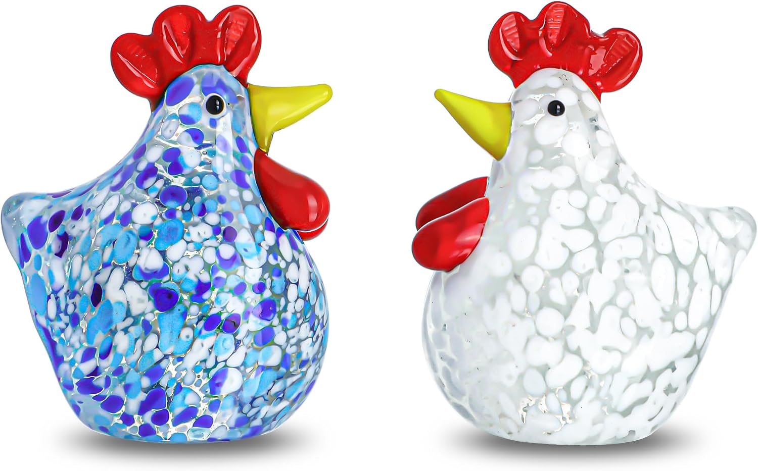 H&D HYALINE & DORA Blown Glass Chicken Figurines Set of 2 Handmade Art Glass Rooster Figurine Crystal Animal Figurine Collectible