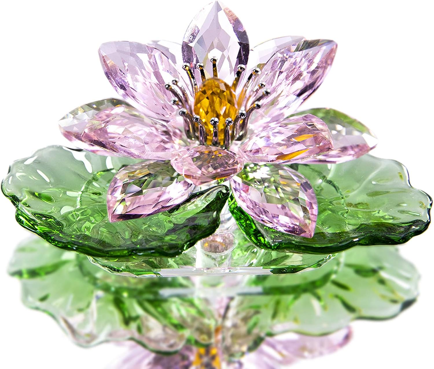 H&D HYALINE & DORA Pink Sparkle Crystal Hue Reflection Crystal Lotus Flower,Glass Home Decor