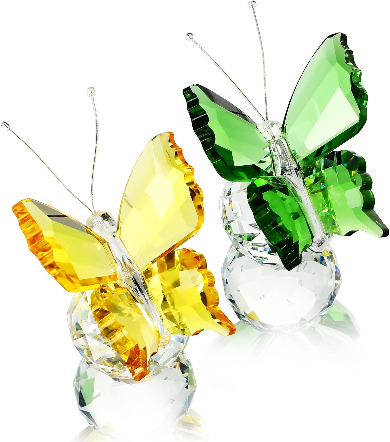 H&D HYALINE & DORA Handmade Crystal Flying Butterfly Figurine Collectible, Glass Butterfly Figurines and Statues, Table Centerpiece Crystal Paperweight Decorative,Pack of 2