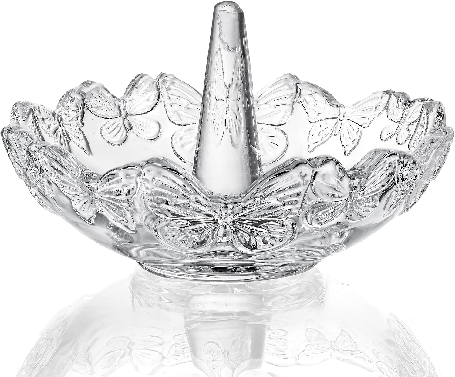 H&D HYALINE & DORA Clear Crystal Ring Holder with Butterfly Pattern, Engagement Glass Ring Dish Jewelry Holder