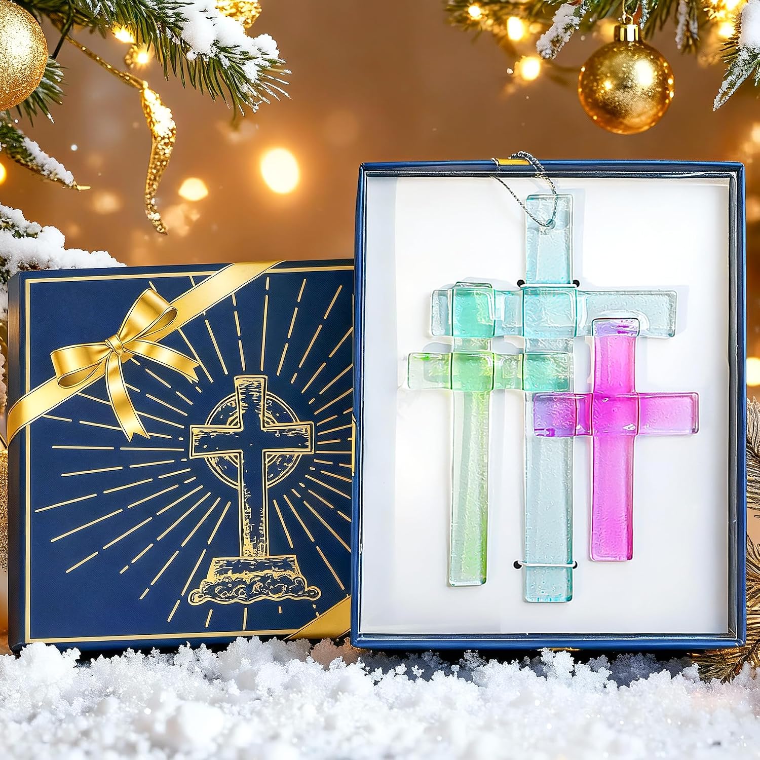 H&D HYALINE & DORA Glass Cross Hanging Ornaments