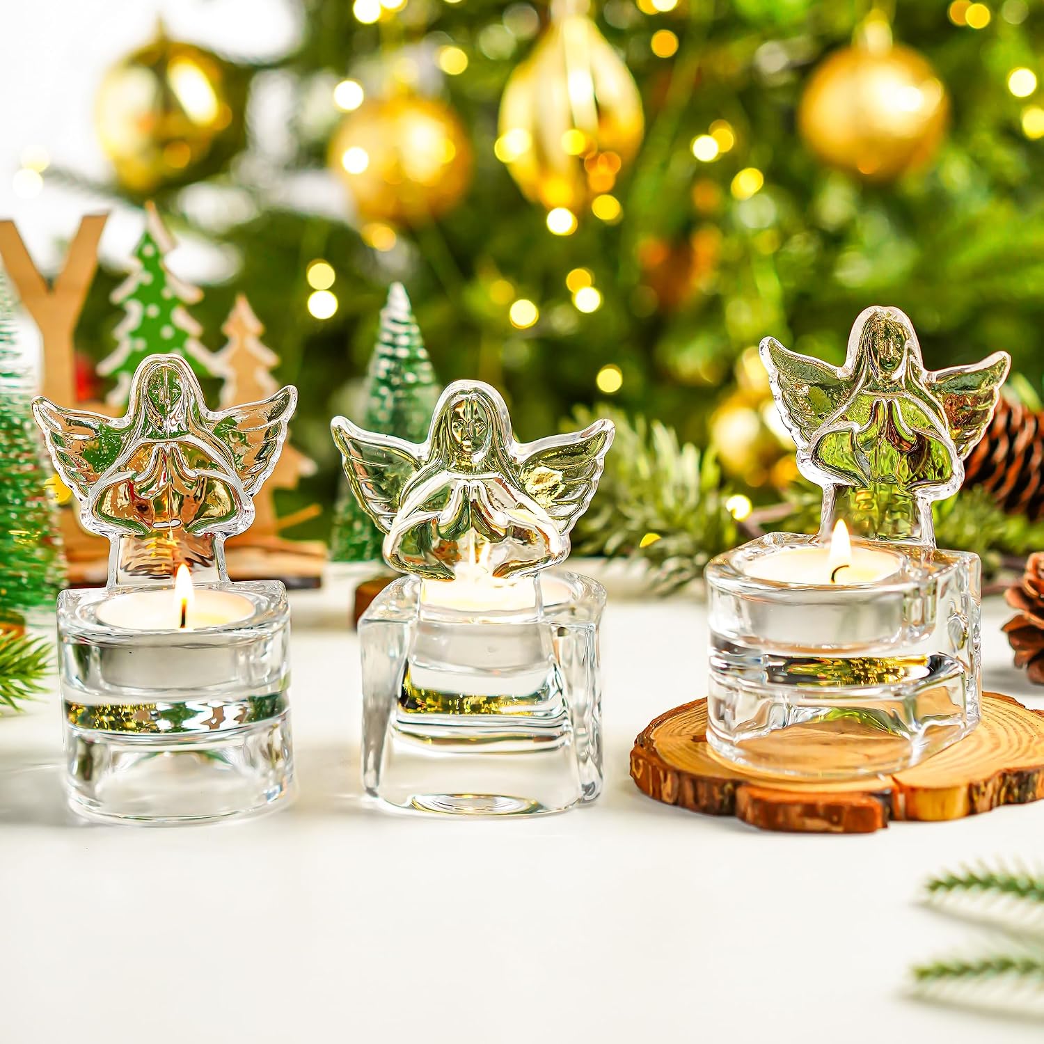 H&D HYALINE & DORA 4" Glass Angel Candle Holder Crystal Angel Tealight Holder Memorial Prayer Tealight Holder