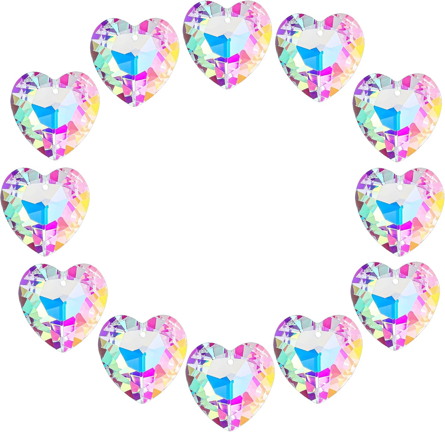 12pcs Colorful Crystal Heart Prism Suncatcher, Heart Prism Chandelier Drop Parts Window Sun Catcher Crystals Hanging Pendant, 27mm Rainbow Maker Wedding Decor