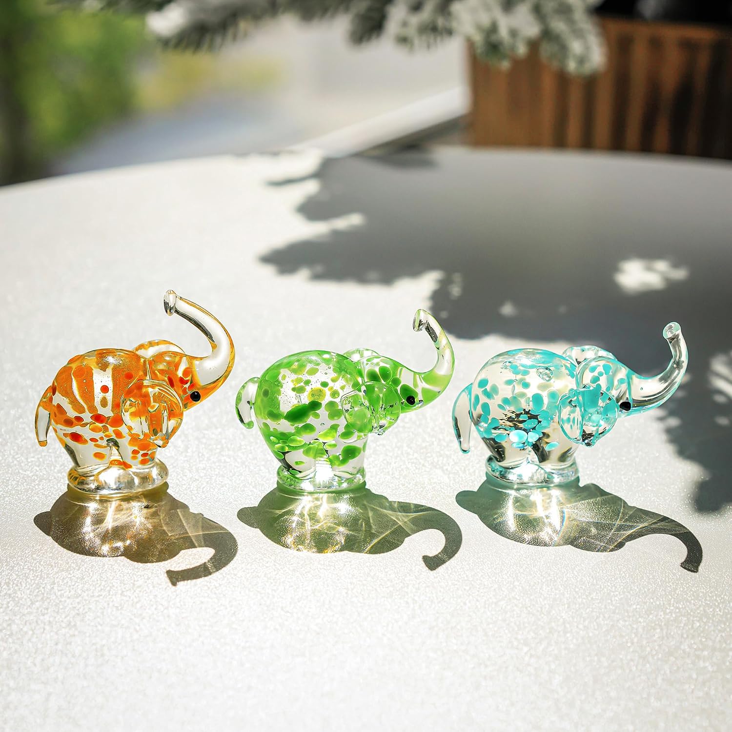 H&D HYALINE & DORA Mini Glass Elephant Figurines Crystal Glass Elephants Collectible Figurines Tiny Glass Animals Ornament