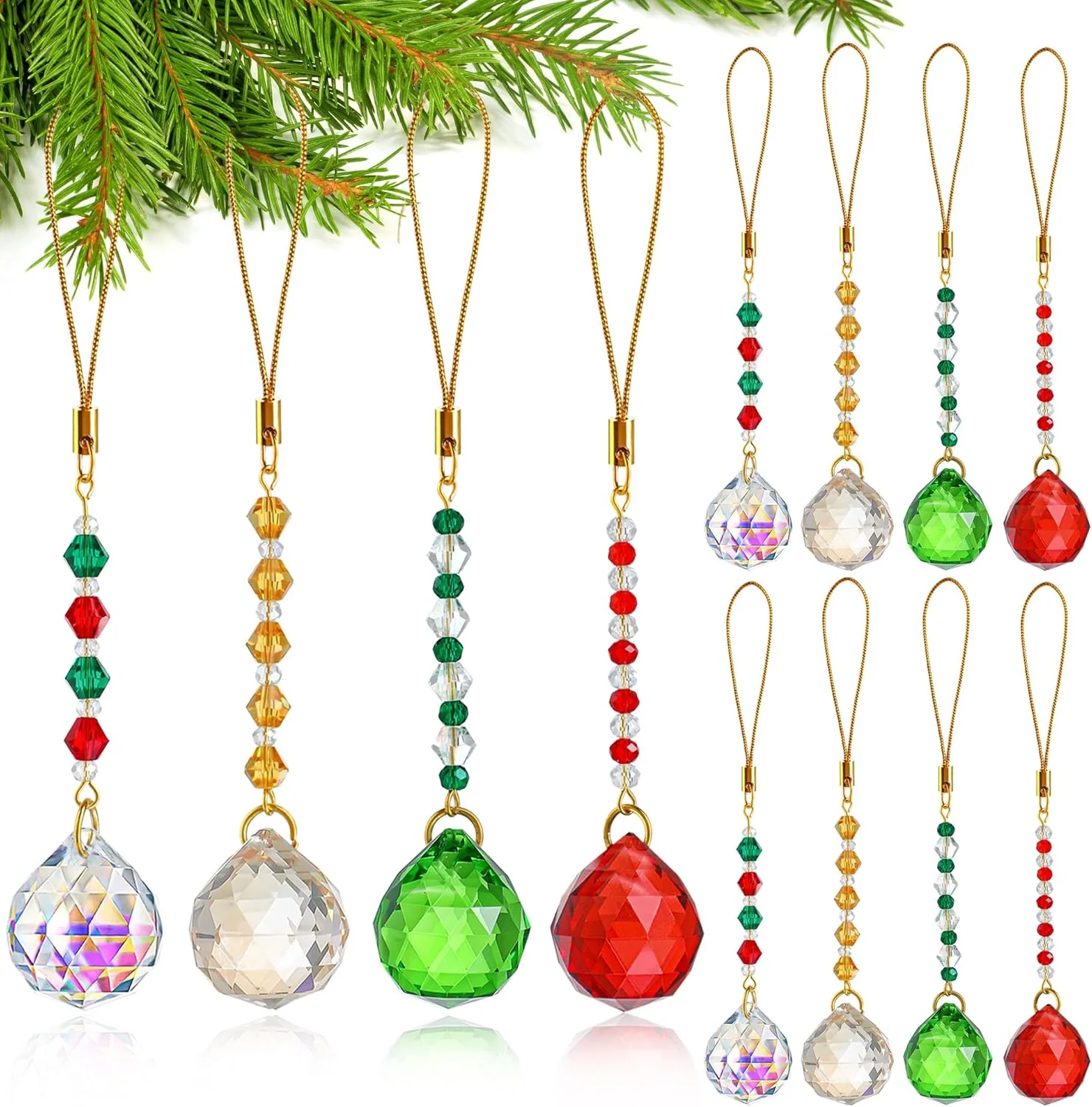 H&D HYALINE & DORA 12 Pcs Christmas Crystal Prism Ball Ornaments Glass Ball Christmas Tree Decorations Hanging Crystal Suncatchers