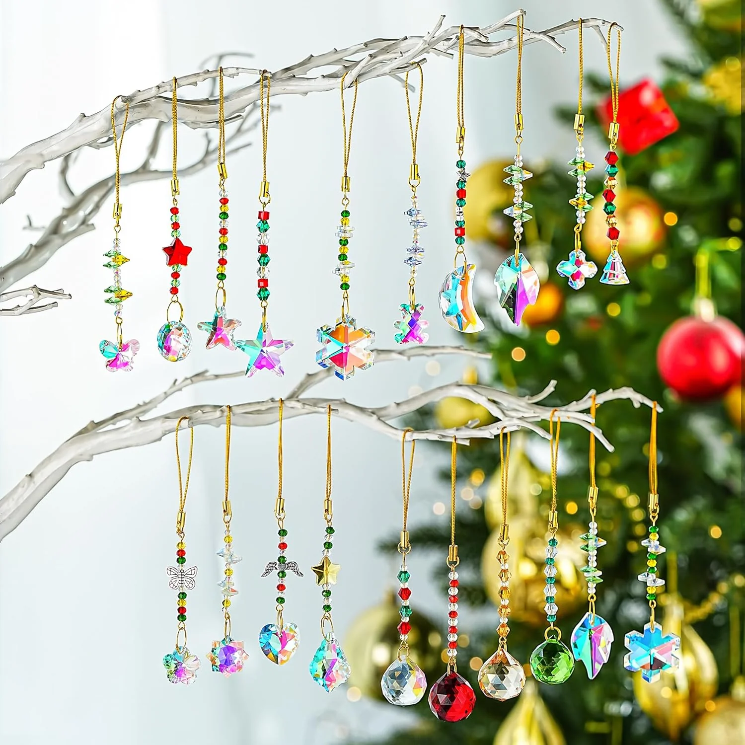 H&D HYALINE & DORA 12 Pcs Christmas Tree Crystal Suncatchers AB Color Glass Prisms Christmas Tree Decorations Hanging Crystal Ornament - Image 8