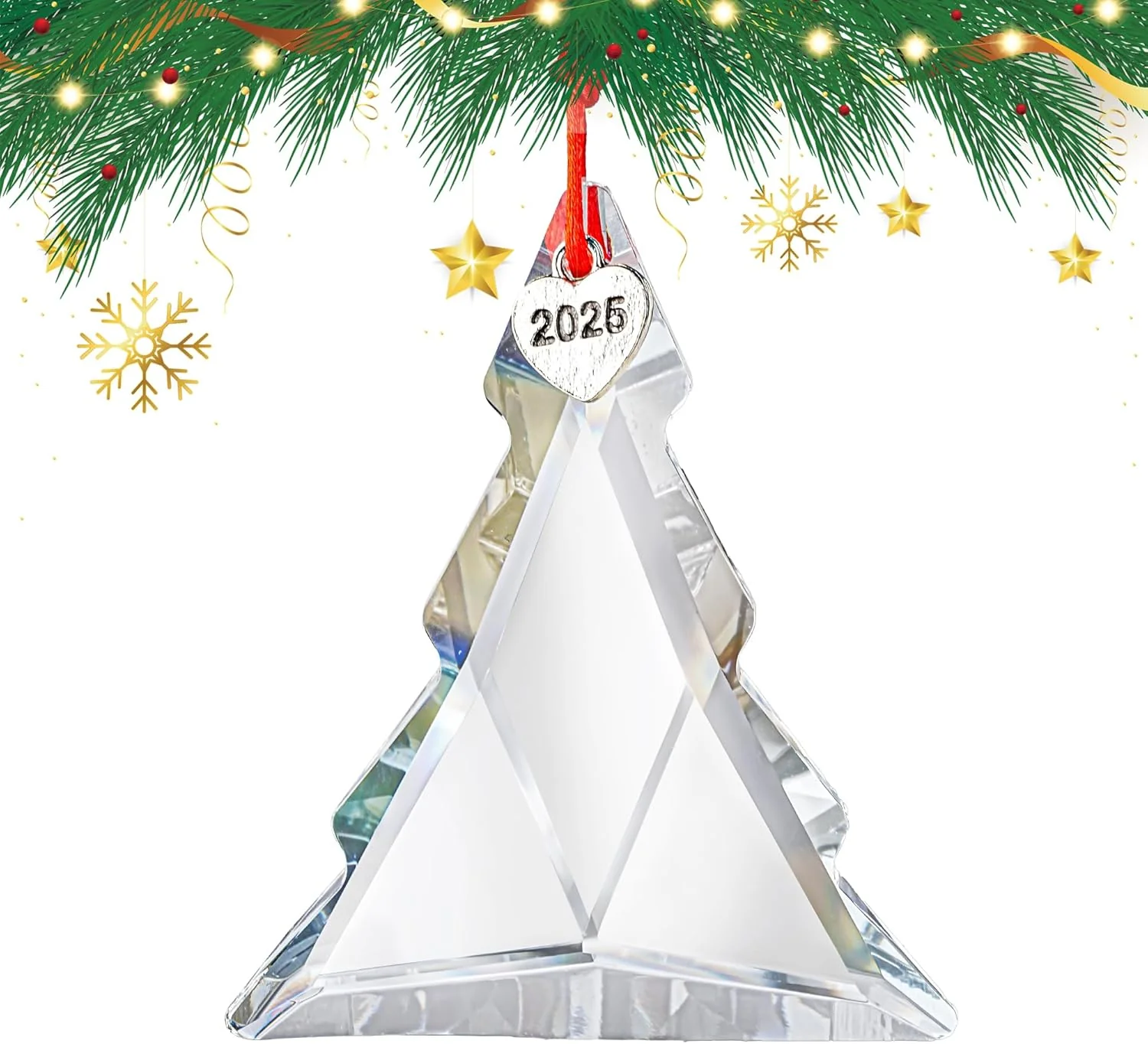 H&D HYALINE & DORA 2025 Christmas Tree Shape Ornament 2.7 Inch Crystal Hanging Ornament Clear Cut Glass Ornament