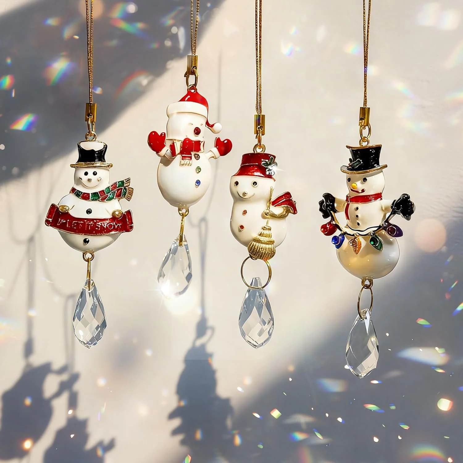 H&D HYALINE & DORA 4 Pcs Christmas Snowman Suncatcher Winter Snowman Hanging Suncatcher