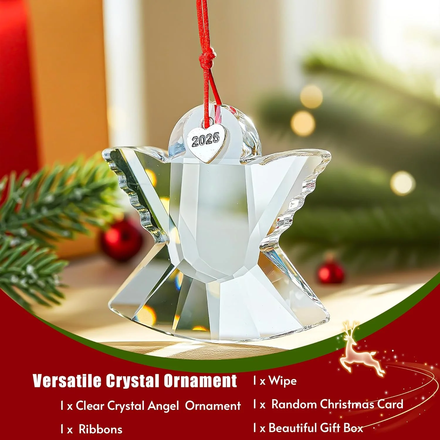 H&D HYALINE & DORA Angel Christmas Ornament 2.5 Inch Clear Crystal Angel Ornament Glass Hanging Ornaments - Image 4