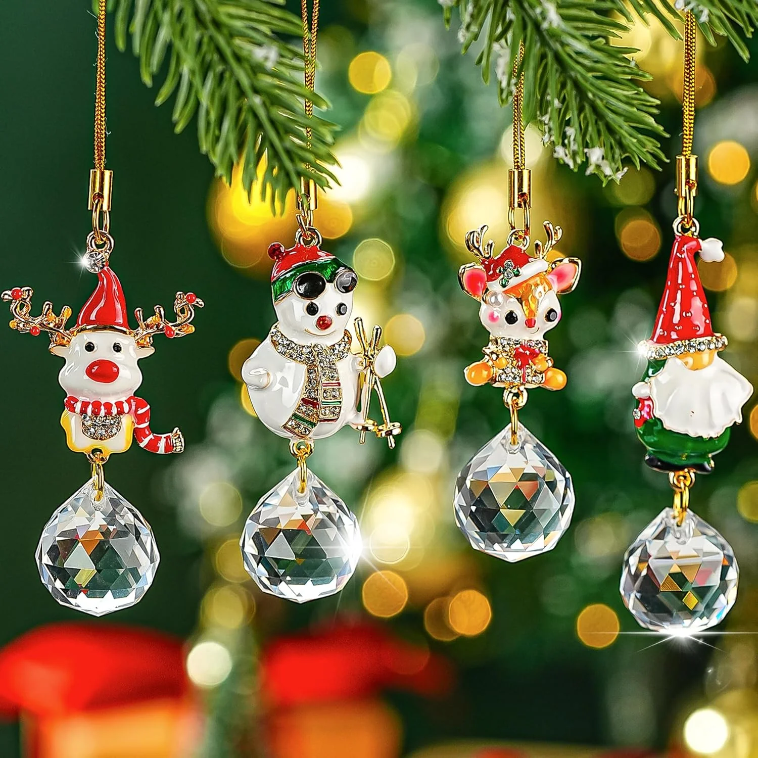 H&D HYALINE & DORA Christmas Suncatchers Set Christmas Elk Gnome Snowman Hanging Crystals Pendant